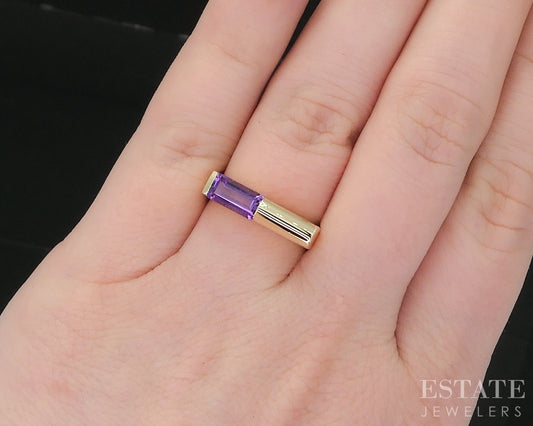 14k Yellow Gold Natural Amethyst Ladies Band Ring 3.6g i19017b