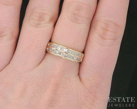14k Yellow Gold Natural .25ctw Diamond Ladies Two Row Band Ring 4.2g p80460b