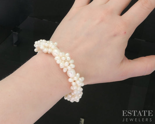 14k Yellow Gold Freshwater Pearl Cluster Ladies Bracelet 8"L i19020b