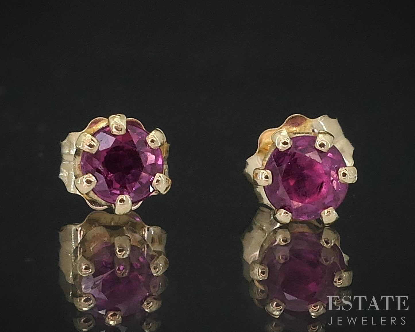 14k Yellow Gold 3.7mm Round Natural Ruby Stud Earrings 0.6g i19024b