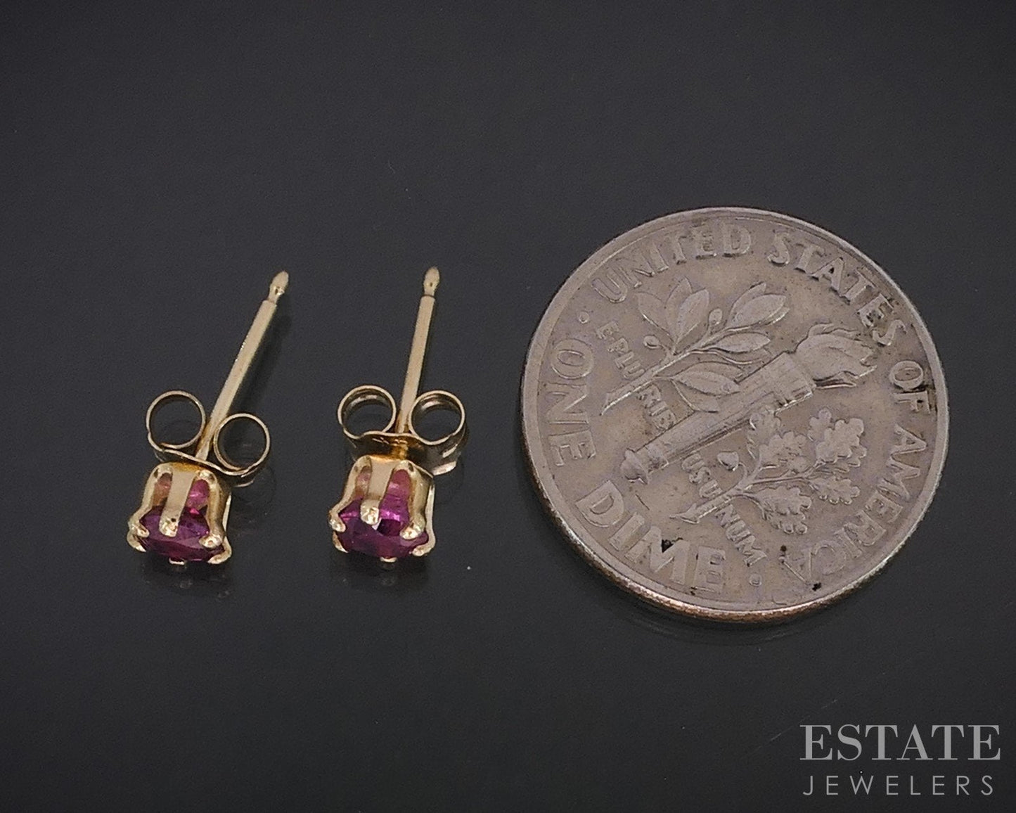 14k Yellow Gold 3.7mm Round Natural Ruby Stud Earrings 0.6g i19024b