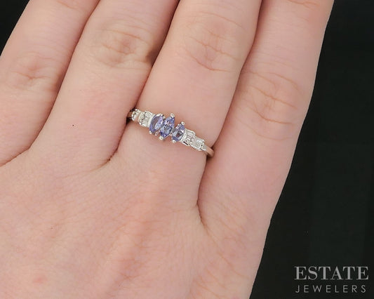 10k White Gold Marquise Natural Tanzanite & Diamond Ladies Ring 1.8g i19027b