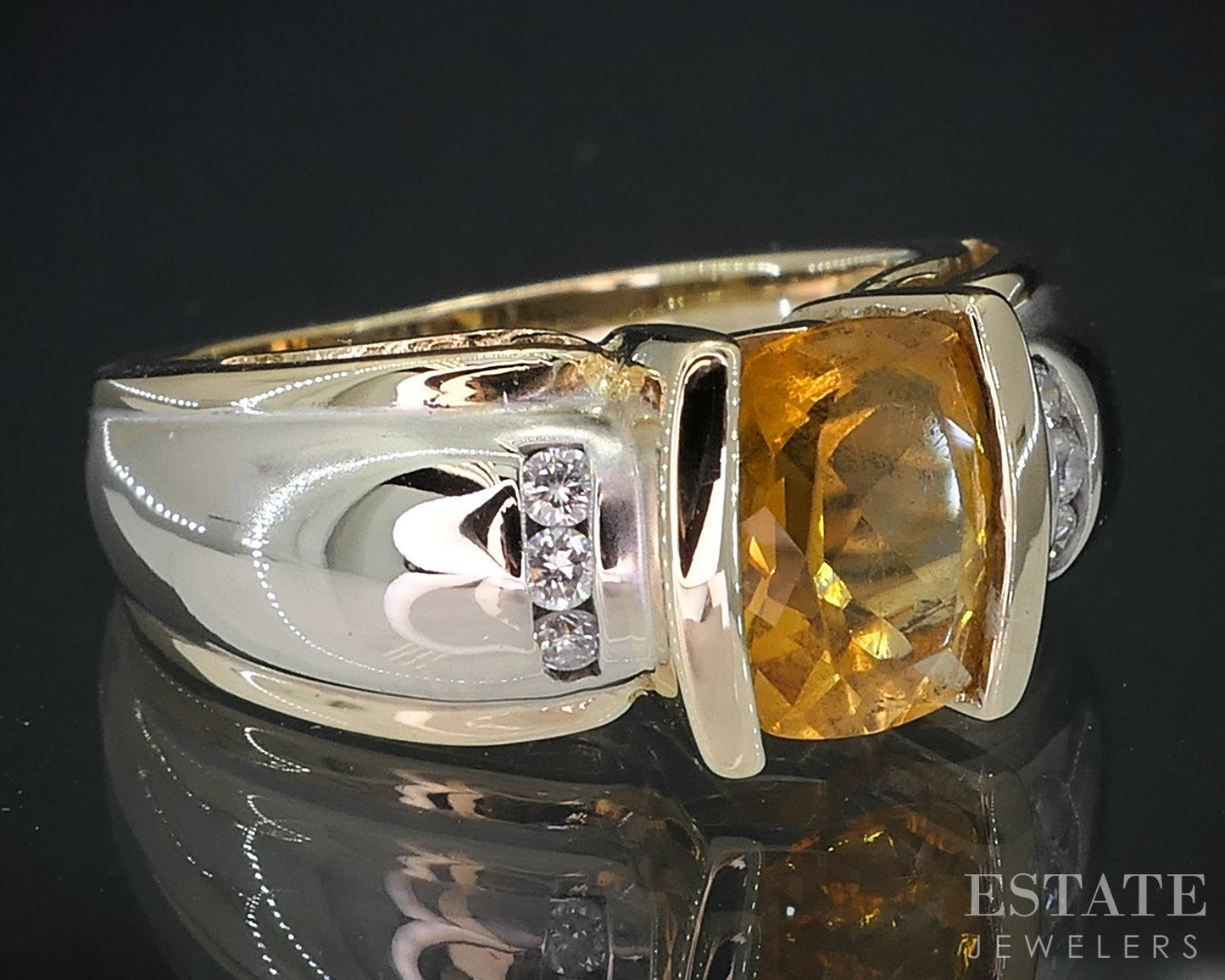 14k Yellow Gold Cushion Natural Citrine & Diamond Ladies Ring 6.5g i19092