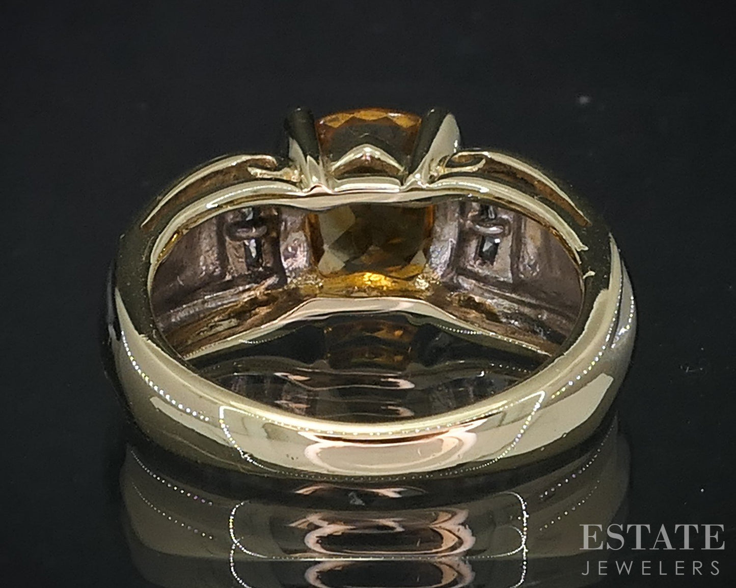 14k Yellow Gold Cushion Natural Citrine & Diamond Ladies Ring 6.5g i19092