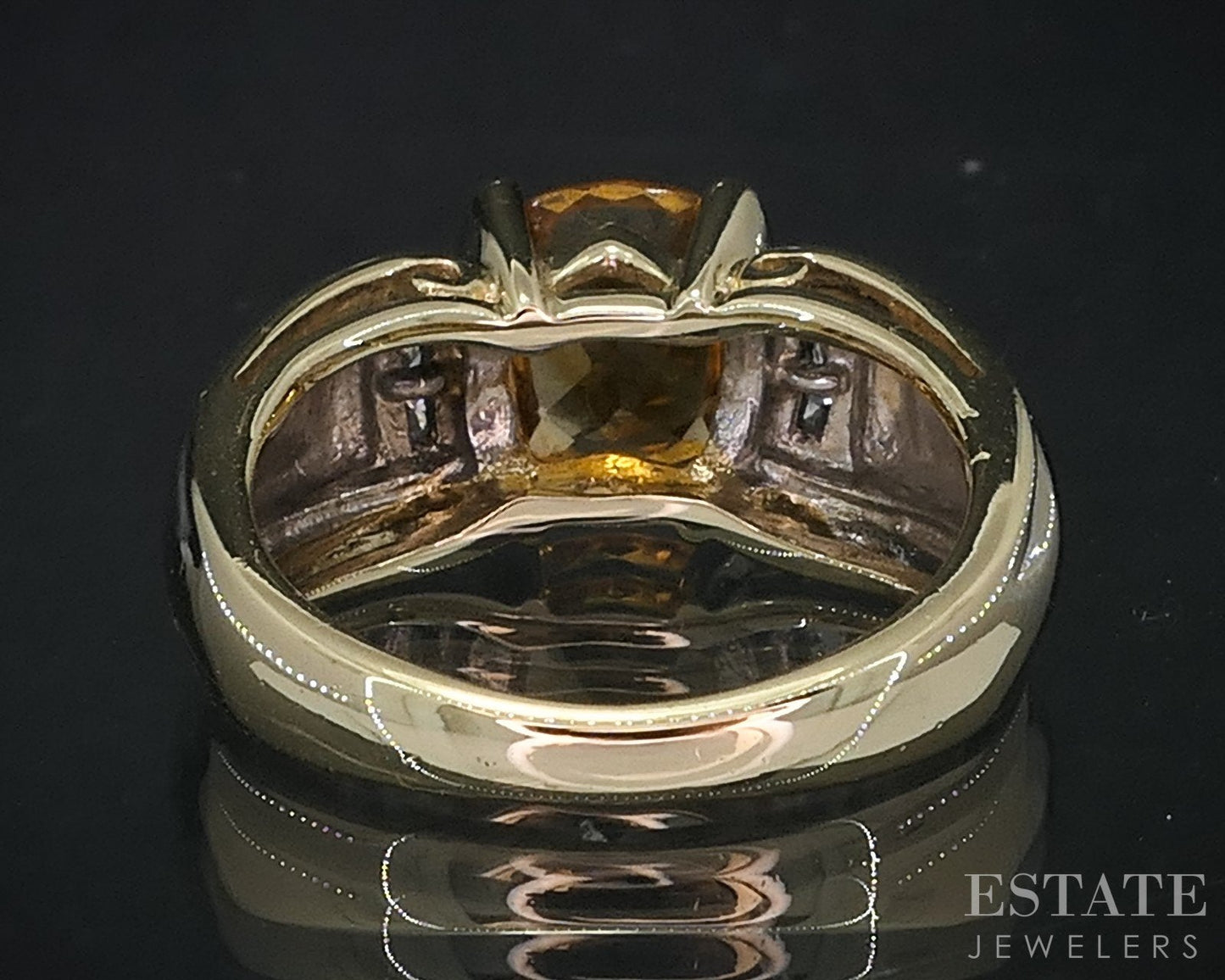 14k Yellow Gold Cushion Natural Citrine & Diamond Ladies Ring 6.5g i19092