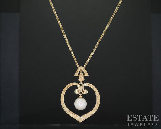 14k Yellow Gold Mikimoto 6.2mm Akoya Pearl Open Heart Necklace 4g 18"L i19087