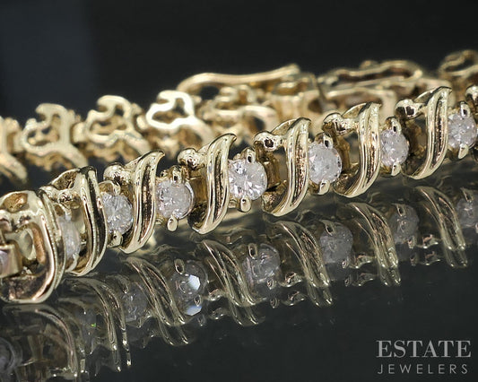 14k Yellow Gold Natural 1.50ctw Diamond Tennis Bracelet 11.9g 7.25"L i19091