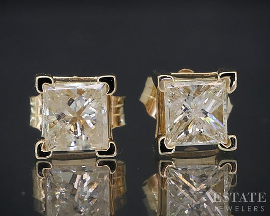 14k Yellow Gold Princess Natural .46ctw Diamond Stud Earrings i19071