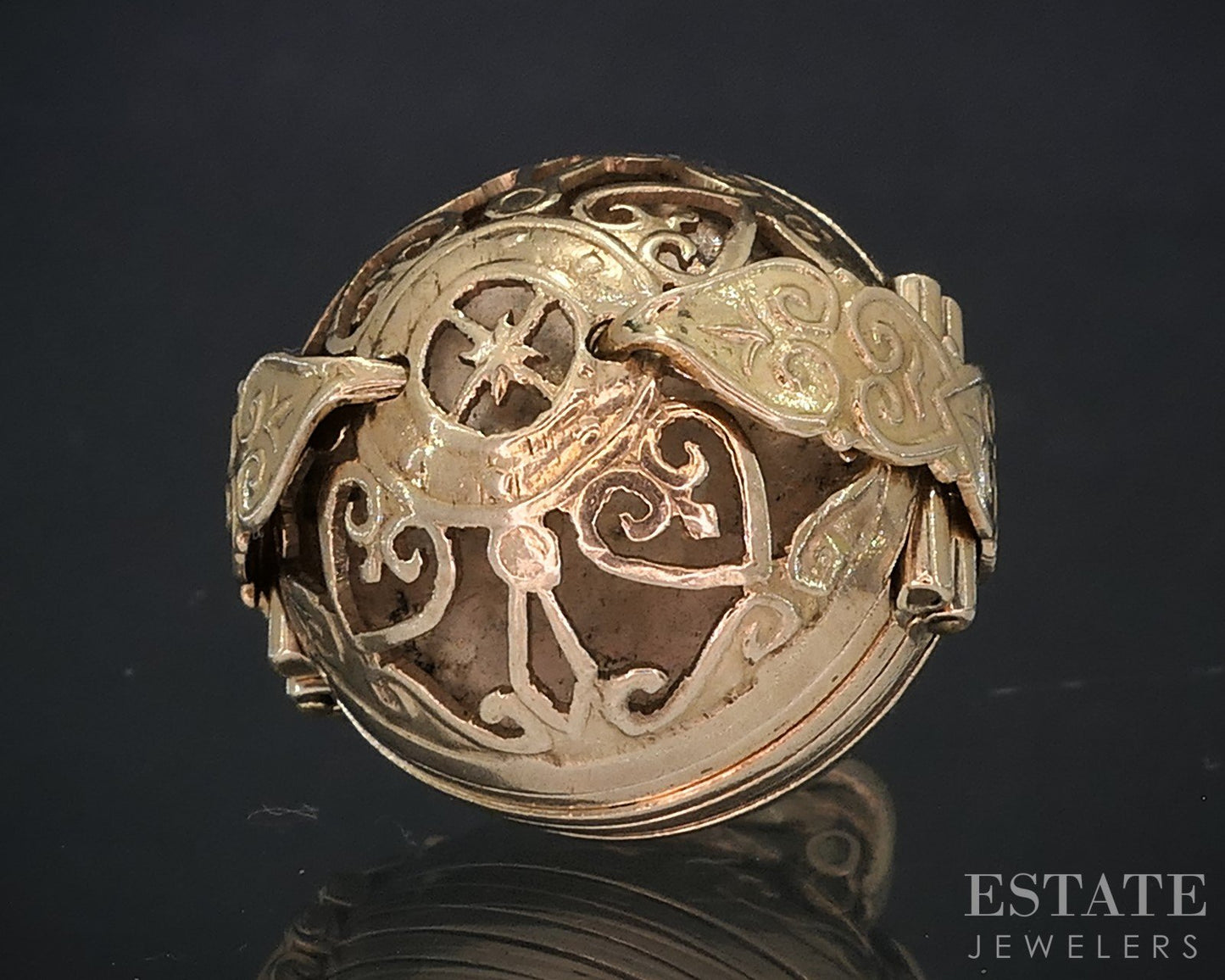 Vintage 14k Yellow Gold Folding Sphere Expandable Locket Pendant 15.1g i19094