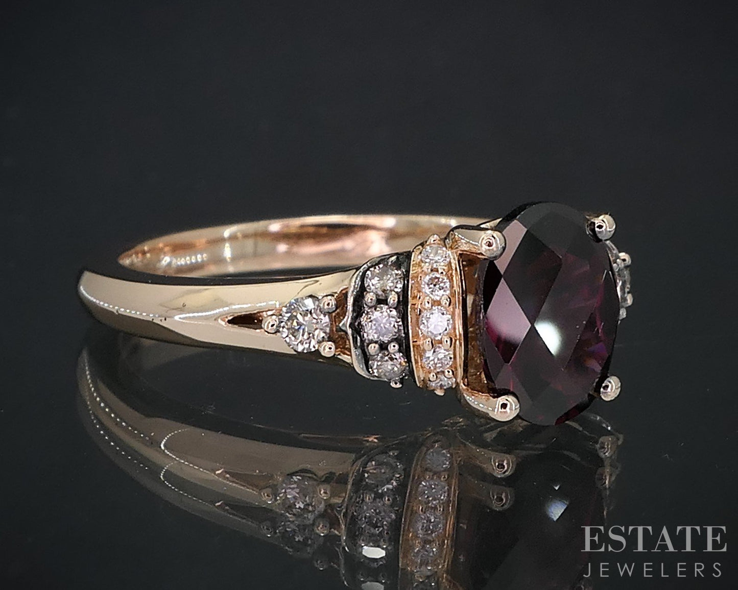 14k Strawberry Gold LeVian Natural Rhdolite Garnet & Diamond Ring 3.4g i19090