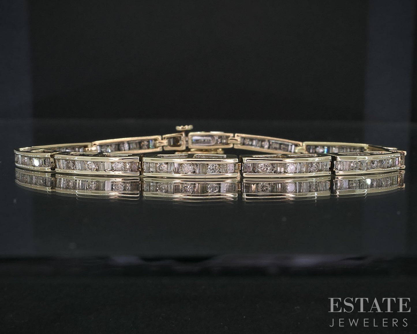 10k Yellow Gold Natural 1.88ctw Diamond Line Tennis Bracelet 10.2g 7"L i19078