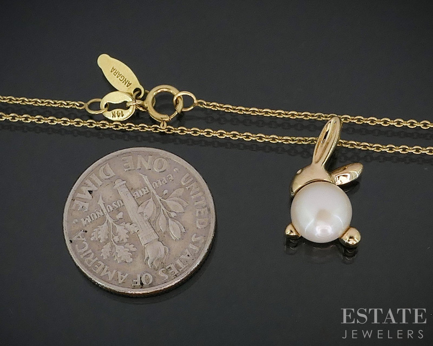 14k/10k Yellow Gold 6.9mm Cultured Pearl Bunny Ladies Necklace 2.9g 18"L i19077