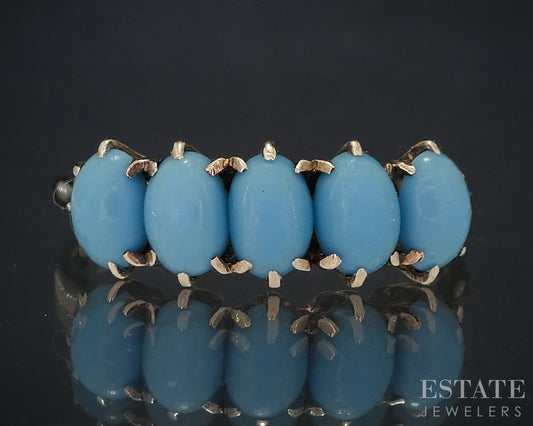 Antique Victorian 10k Yellow Gold Natural Turquoise Ladies Band Ring 2.0g i19081