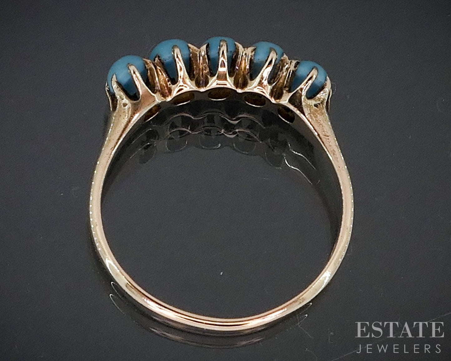 Antique Victorian 10k Yellow Gold Natural Turquoise Ladies Band Ring 2.0g i19081