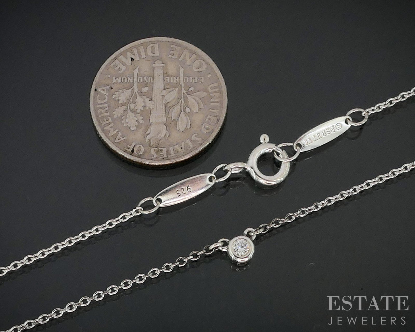 Sterling Tiffany & Co. Elsa Peretti Diamond by the Yard Necklace 16"L i19073