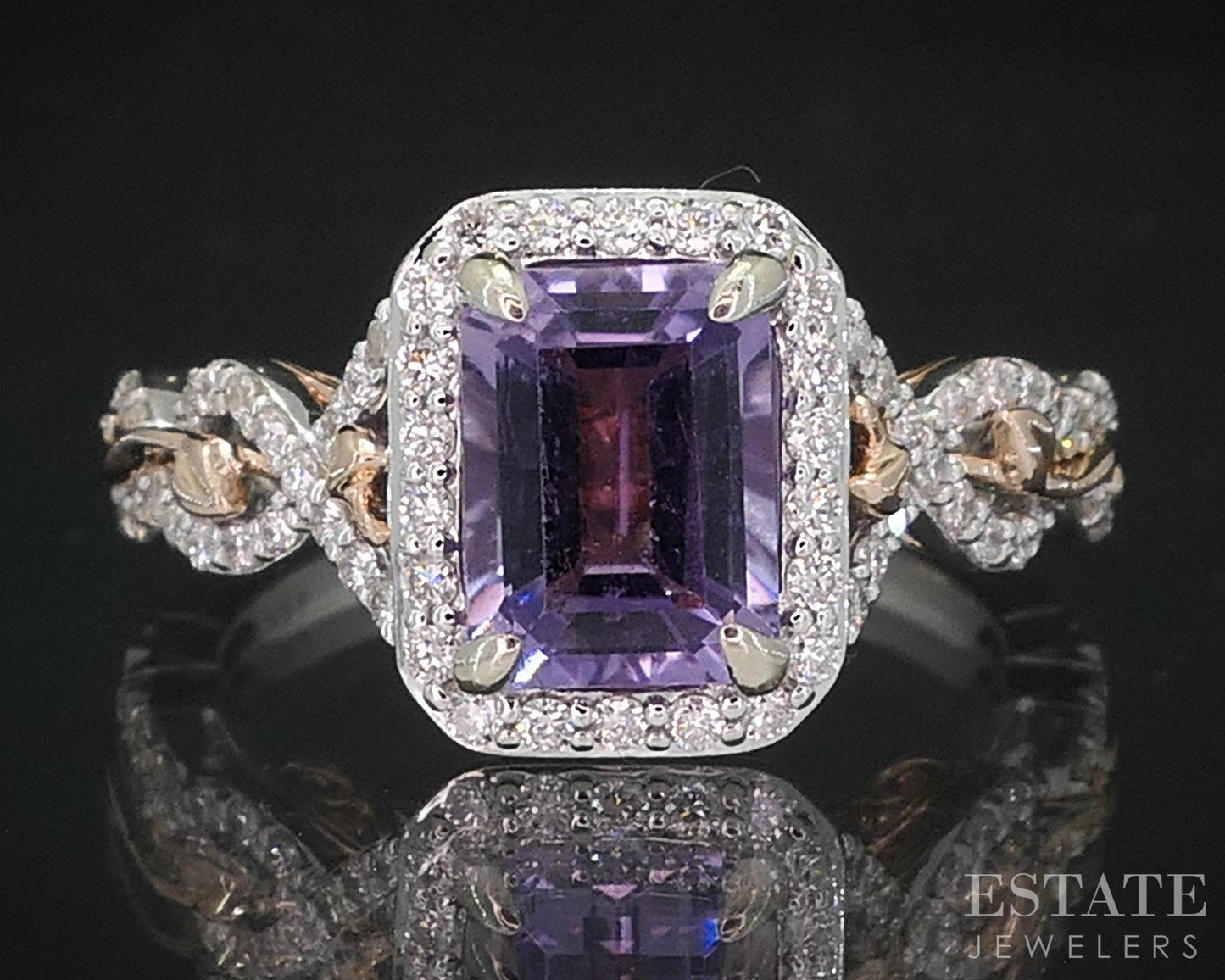 14k Two Tone Gold Disney Natural Amethyst & Diamond Rapunzel Ring 5.5g i19074