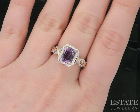 14k Two Tone Gold Disney Natural Amethyst & Diamond Rapunzel Ring 5.5g i19074