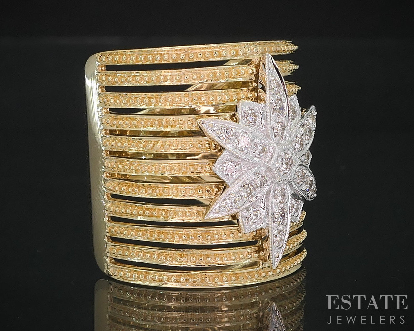 18k Yellow Gold Natural .34ctw Diamond Starburst Wide Band Ring 12.5g i19109