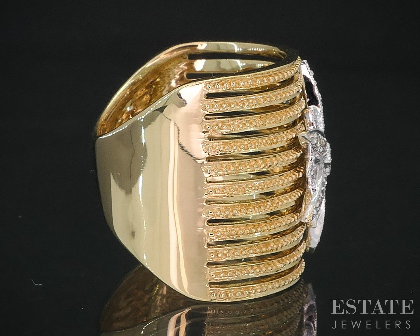 18k Yellow Gold Natural .34ctw Diamond Starburst Wide Band Ring 12.5g i19109