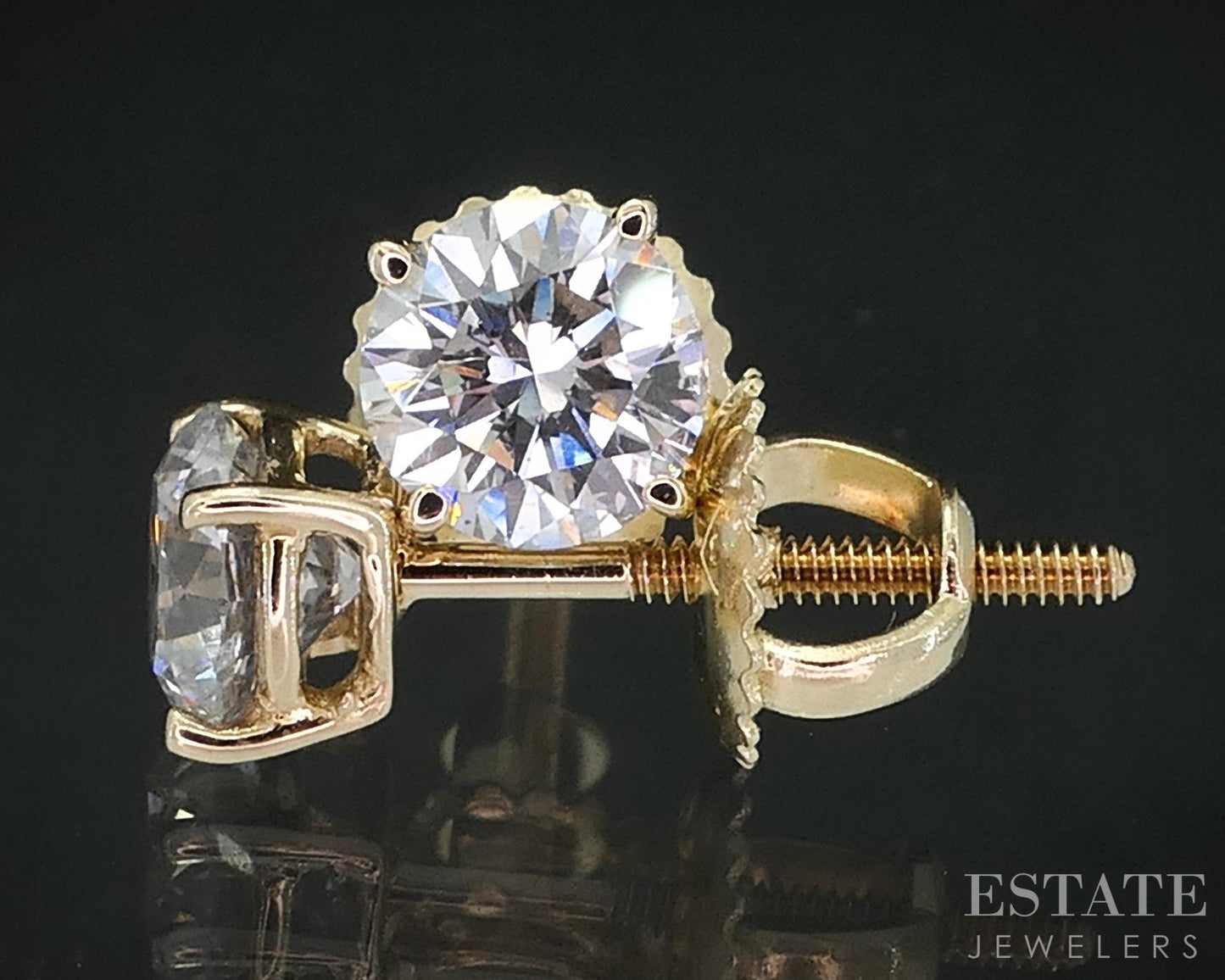 14k Yellow Gold Round EGL Natural .92ctw Diamond Screw Back Earrings i19115