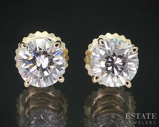 14k Yellow Gold Round EGL Natural .92ctw Diamond Screw Back Earrings i19115