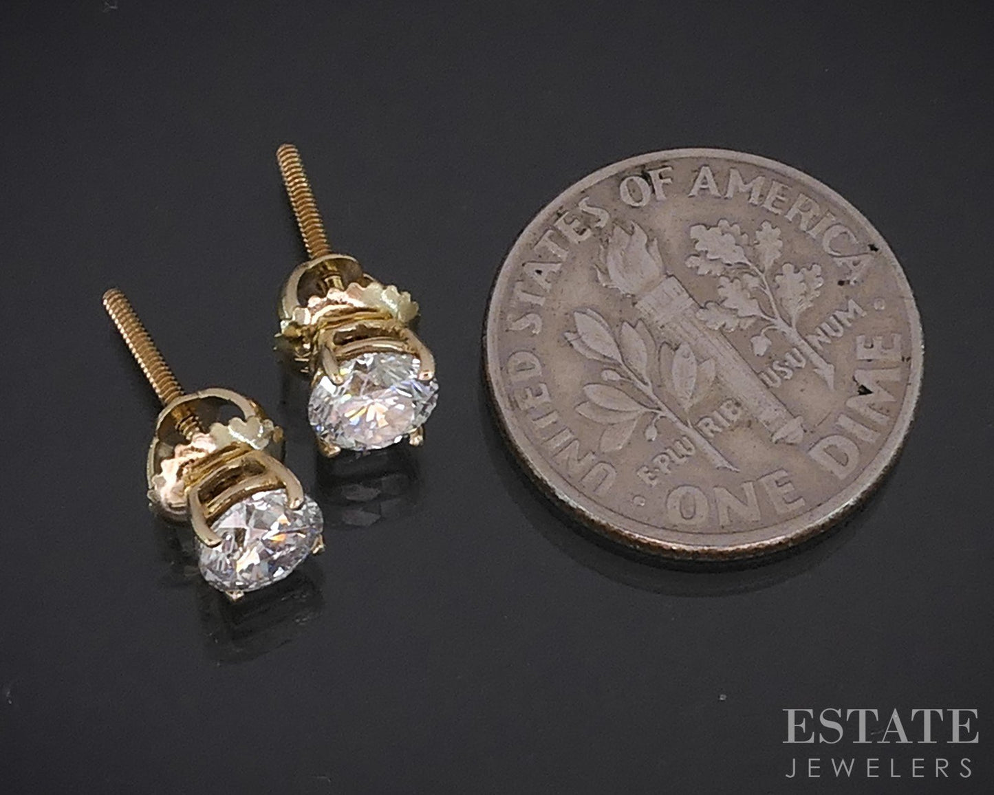 14k Yellow Gold Round EGL Natural .92ctw Diamond Screw Back Earrings i19115