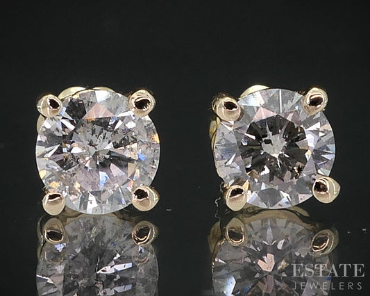 14k Yellow Gold Round Natural .80ctw Diamond Screw Back Earrings i19116