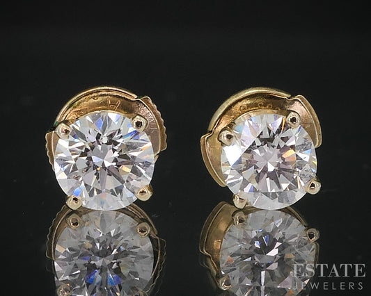 14k Yellow Gold Round Natural .87ctw Diamond Stud Earrings i19113