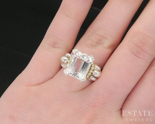 18k & Sterling Lagos Caviar Glacier Natural White Topaz Ladies Ring 8.8g i19121