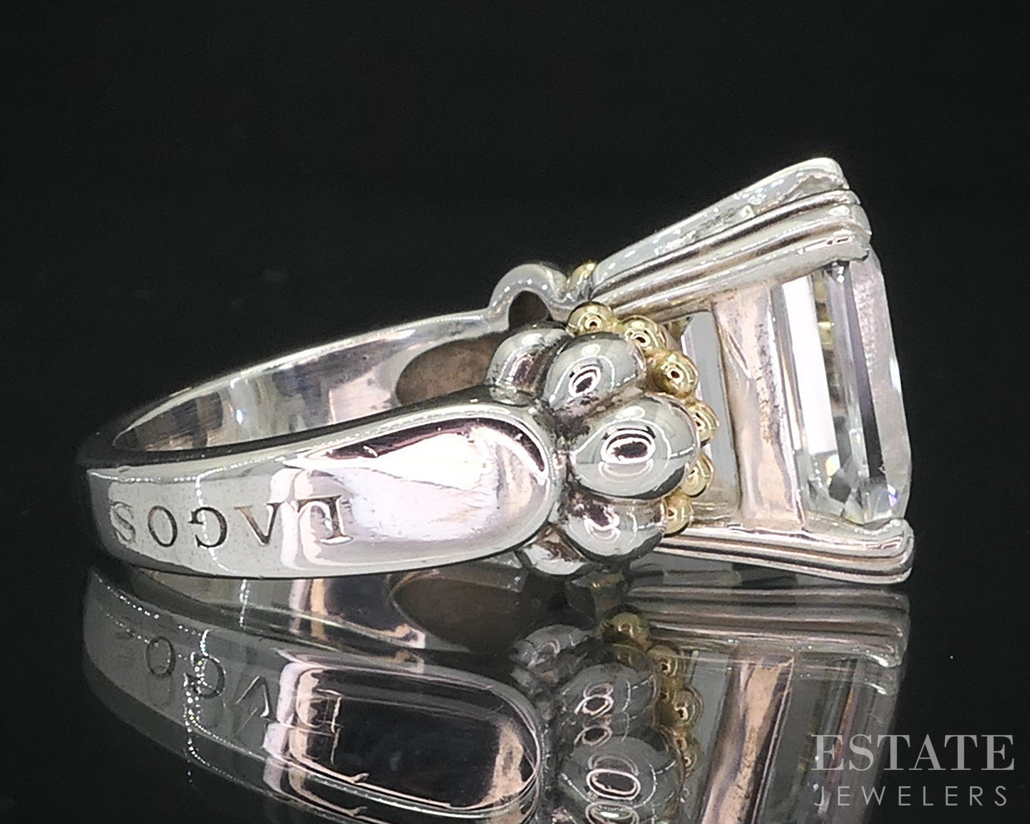 18k & Sterling Lagos Caviar Glacier Natural White Topaz Ladies Ring 8.8g i19121