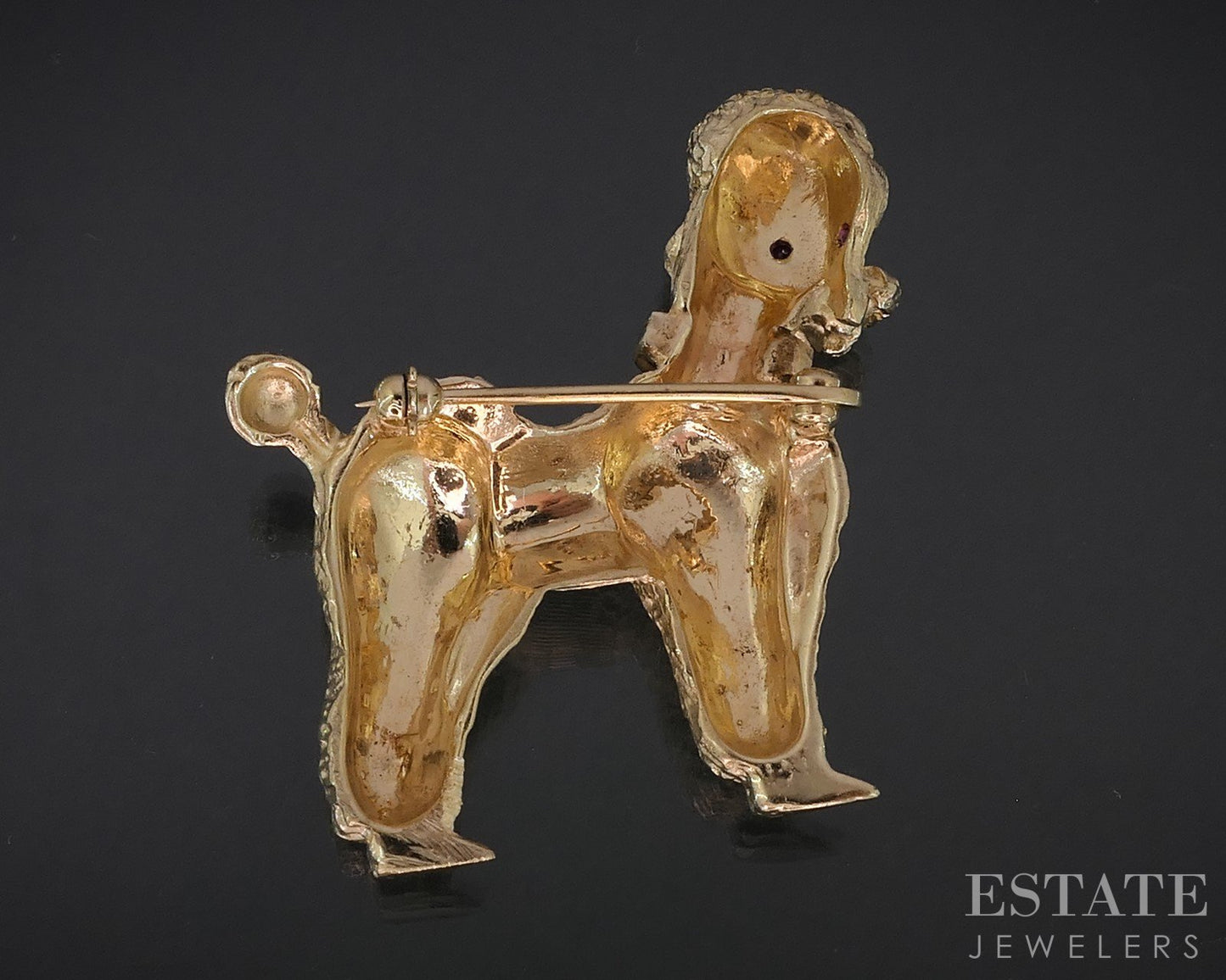 14k Yellow Gold Natural Ruby Poodle Dog Ladies Pin Brooch 13.1g i19127