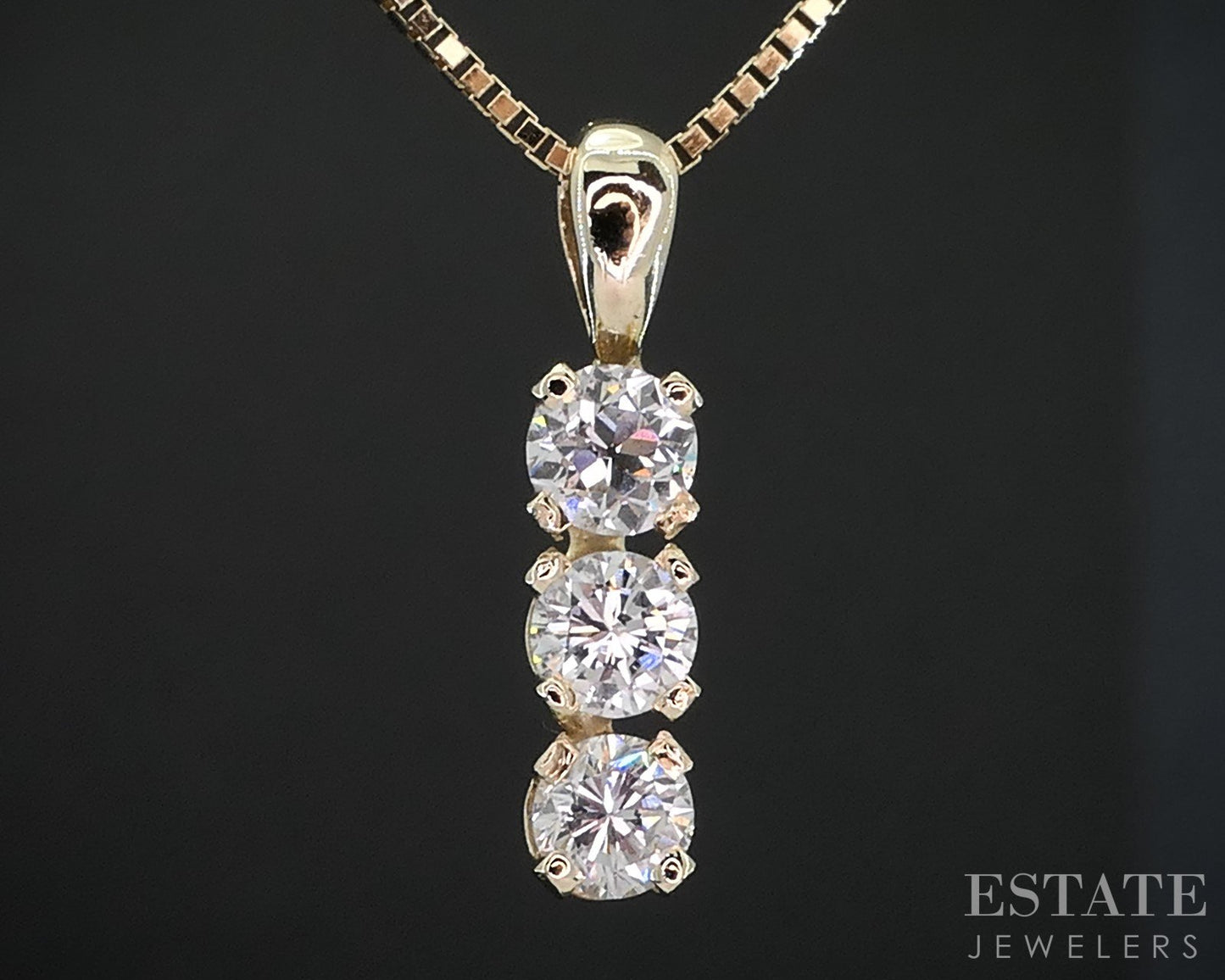 14k Yellow Gold Round Natural .54ctw Diamond Three Stone Necklace 3g 18"L i19119