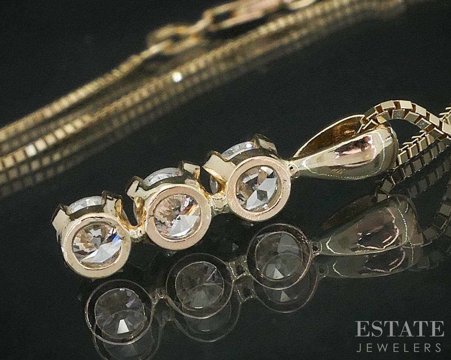 14k Yellow Gold Round Natural .54ctw Diamond Three Stone Necklace 3g 18"L i19119