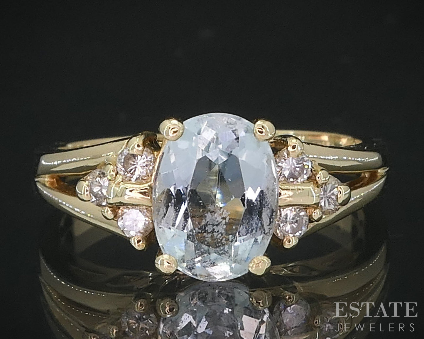 14k Yellow Gold Oval Natural 1ct Aquamarine & Diamond Ladies Ring 3.6g i19125
