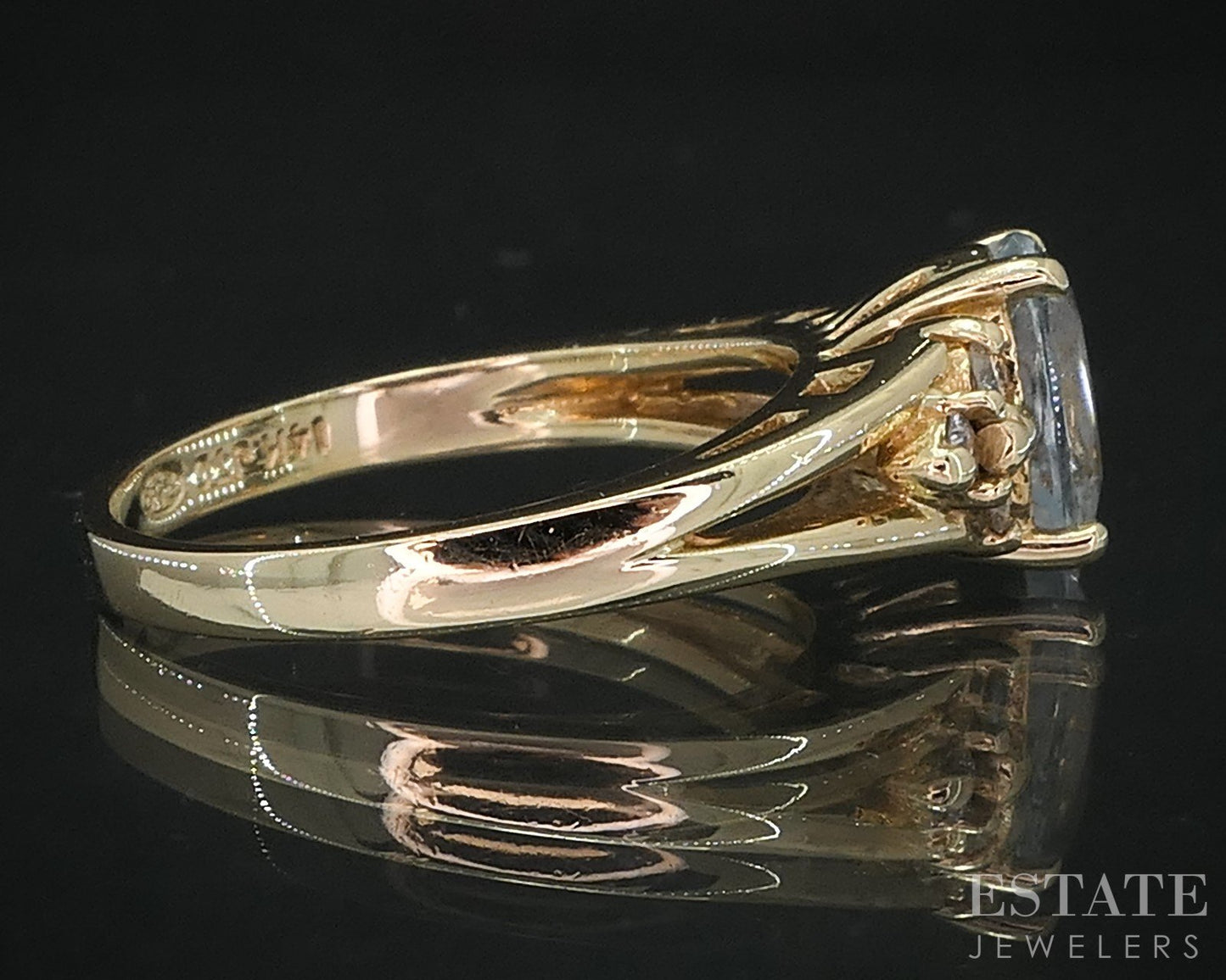 14k Yellow Gold Oval Natural 1ct Aquamarine & Diamond Ladies Ring 3.6g i19125