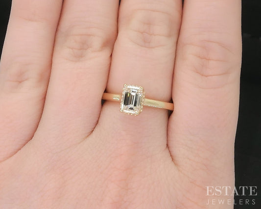 14k Yellow Gold GIA Emerald Natural 1.02ct Diamond Solitaire Ring 3.6g i19097