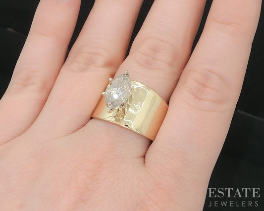 14k Yellow Gold Marquise Natural 2.50ct Diamond Solitaire Engagement Ring i19100