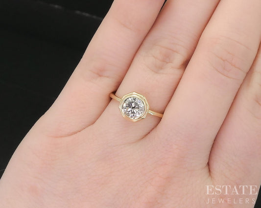 14k Yellow Gold Round Natural 1ct Diamond Solitaire Bezel Engagement Ring i19098