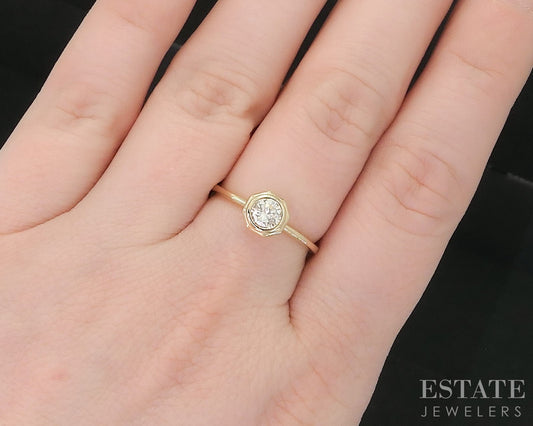 14k Yellow Gold Round GIA Natural .61ct Diamond Solitaire Bezel Ring i19099
