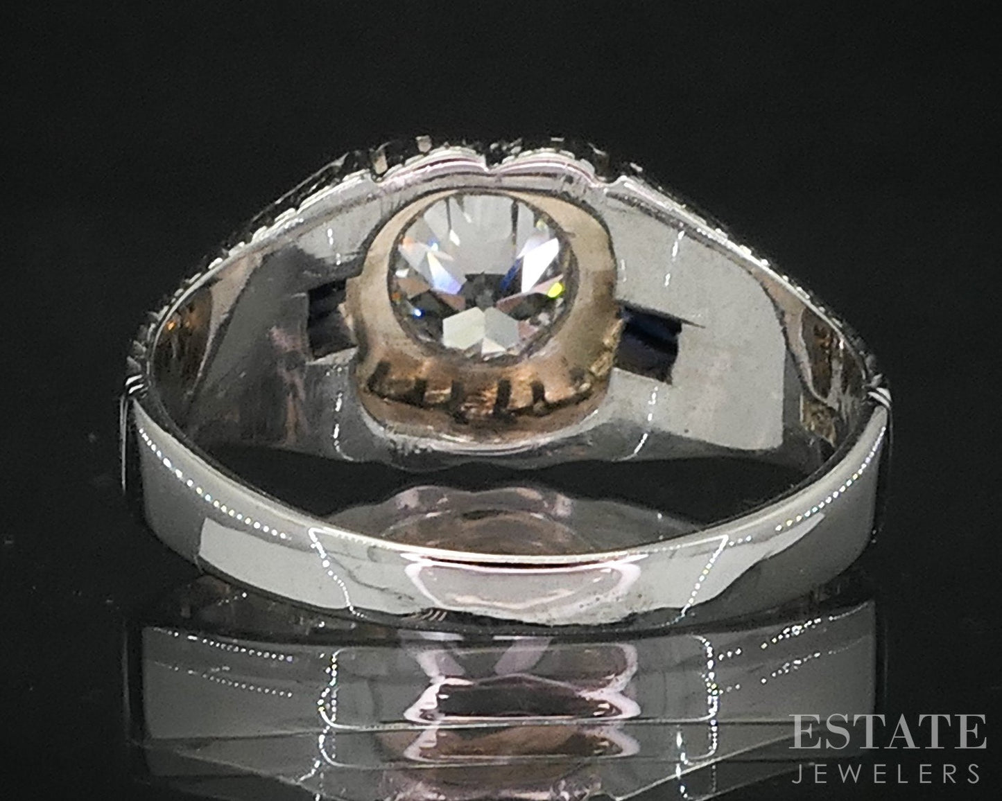 Antique Art Deco 18k Gold European .92ct Diamond Sapphire Engagement Ring i19101