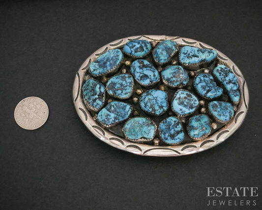 Vintage Sterling Sherry Sandoval Morenci Turquoise Navajo Belt Buckle 92g i19143