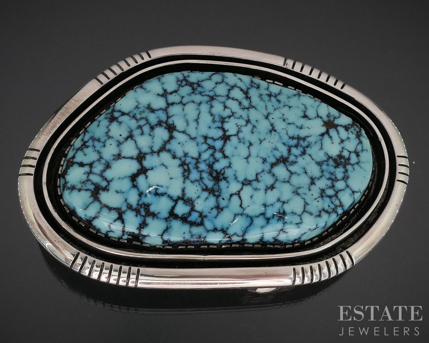Sterling Mary Marie Yazzie Spiderweb Turquoise Navajo Belt Buckle 67g i19144