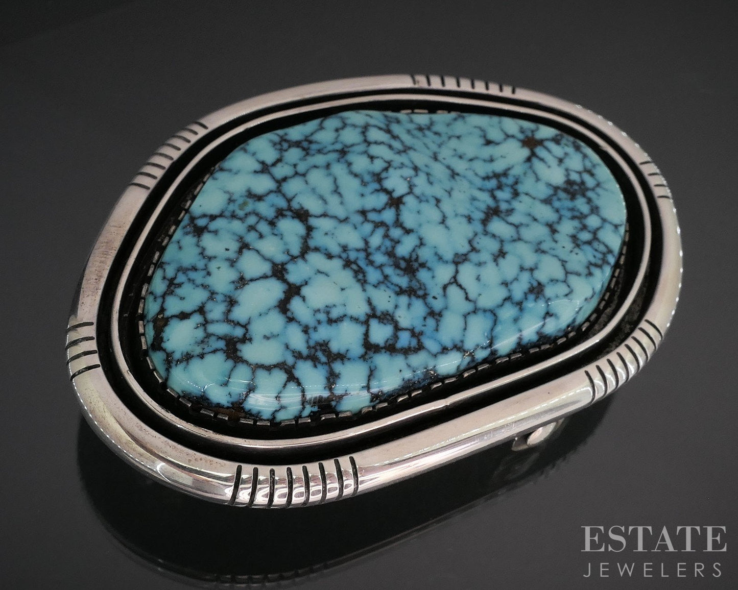 Sterling Mary Marie Yazzie Spiderweb Turquoise Navajo Belt Buckle 67g i19144