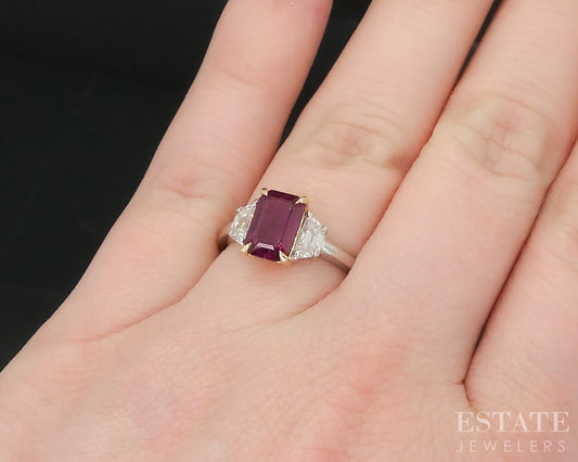 18k YG Platinum Octagonal Cut GIA Natural 1.97ct Ruby & Diamond Ring 5g i19129