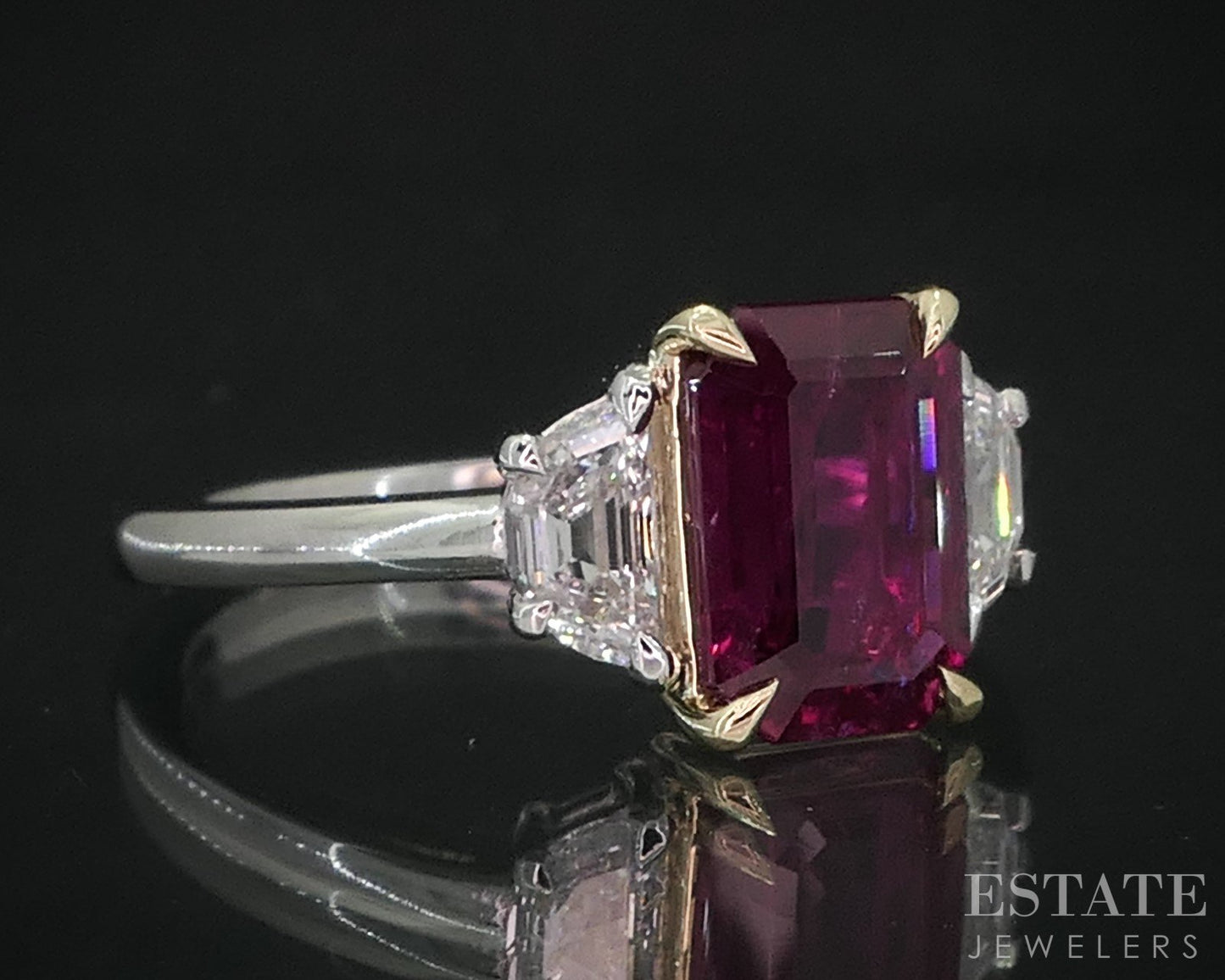 18k YG Platinum Octagonal Cut GIA Natural 1.97ct Ruby & Diamond Ring 5g i19129