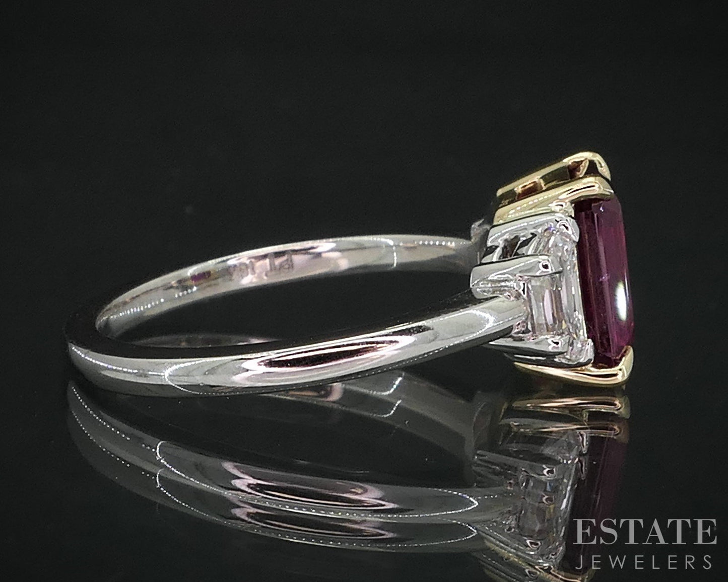 18k YG Platinum Octagonal Cut GIA Natural 1.97ct Ruby & Diamond Ring 5g i19129
