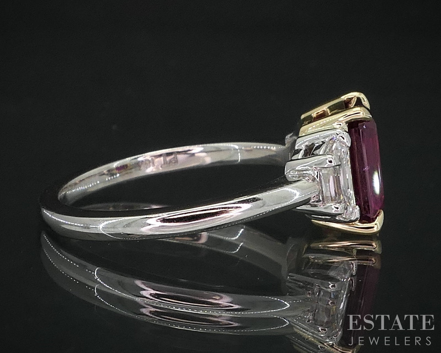 18k YG Platinum Octagonal Cut GIA Natural 1.97ct Ruby & Diamond Ring 5g i19129