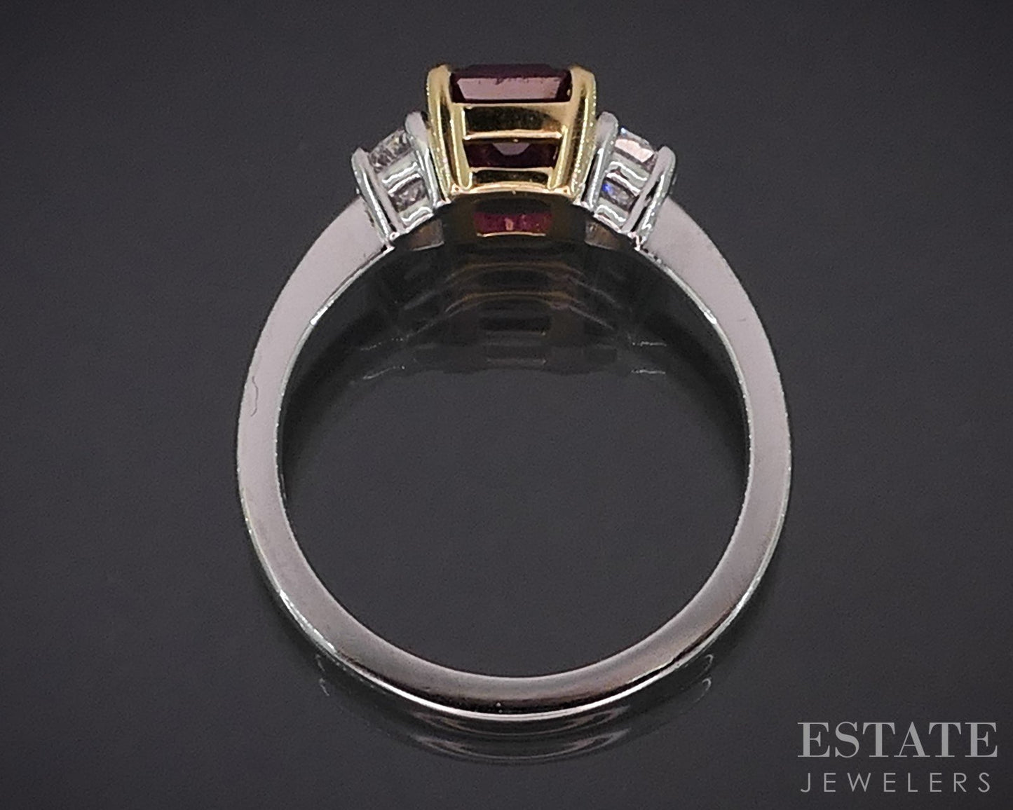 18k YG Platinum Octagonal Cut GIA Natural 1.97ct Ruby & Diamond Ring 5g i19129