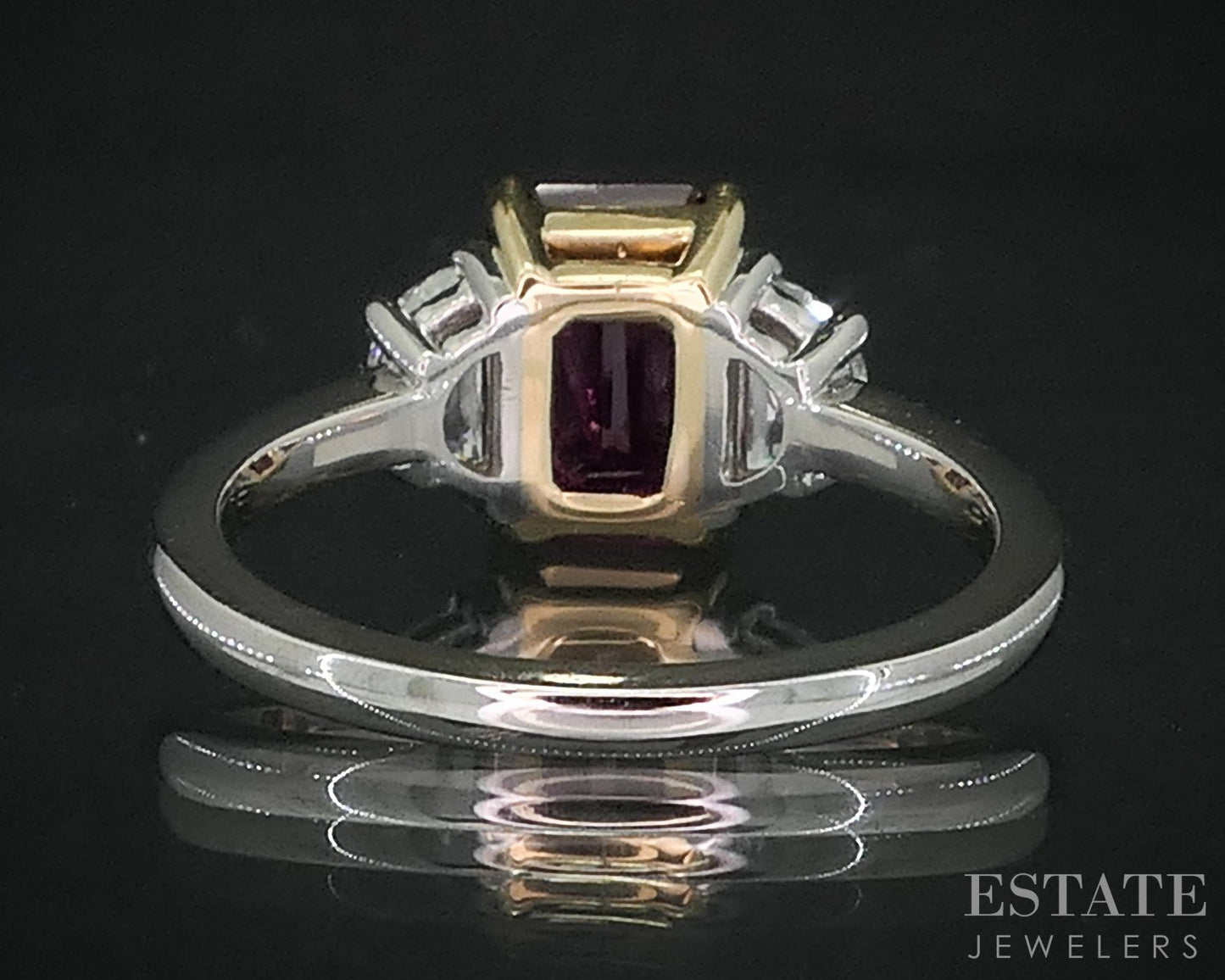 18k YG Platinum Octagonal Cut GIA Natural 1.97ct Ruby & Diamond Ring 5g i19129