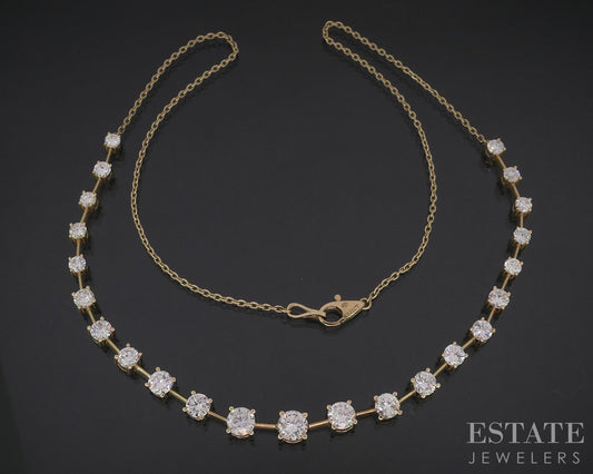 14k Yellow Gold Round Natural 5.00ctw Diamond Station Tennis Necklace 9g i19130